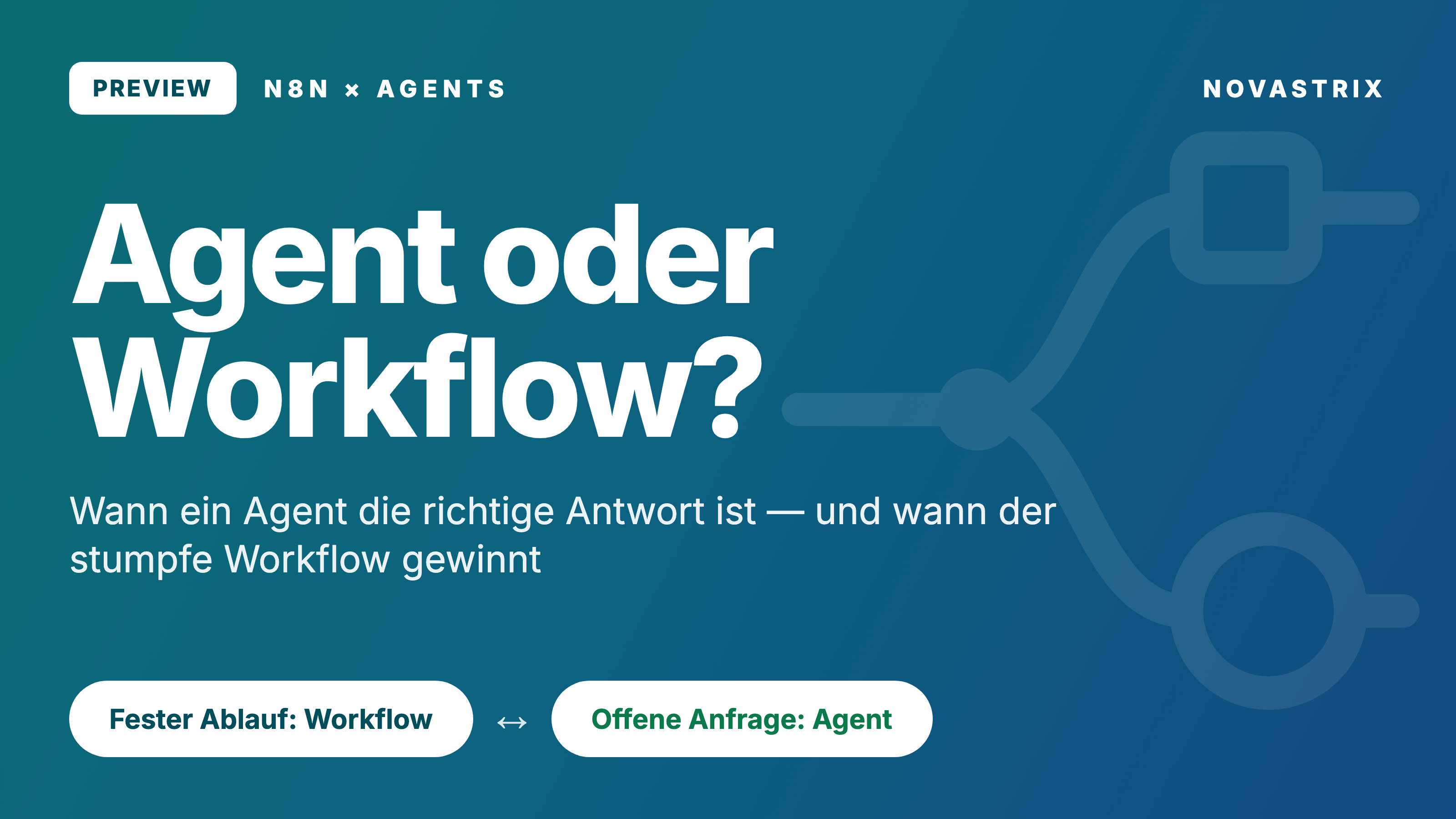 Ein Pfad, der sich in zwei Wege teilt: nach oben der Workflow mit festem Ablauf, nach unten der Agent, der pro Anfrage entscheidet