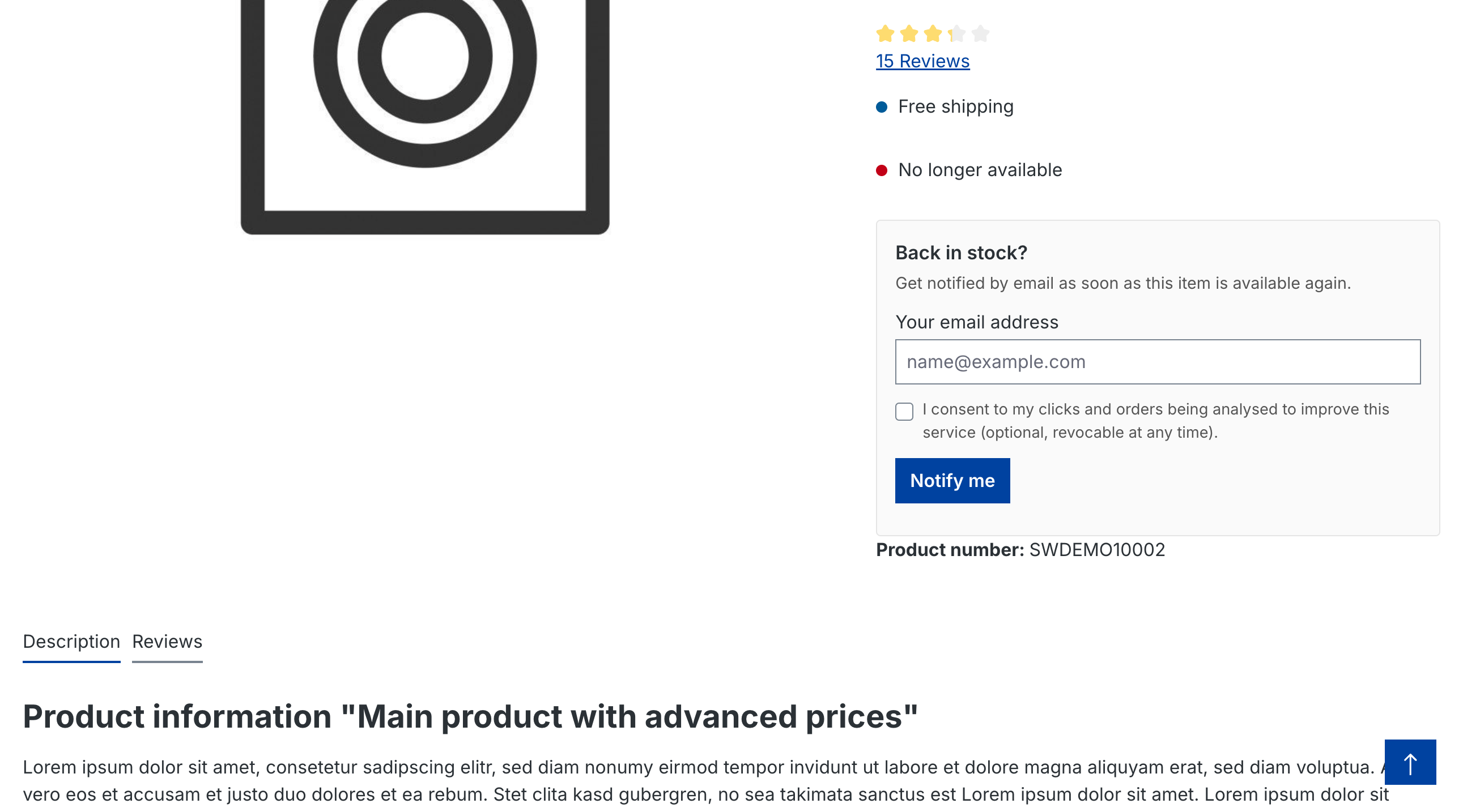 Anmeldeformular auf einer ausverkauften Produktseite