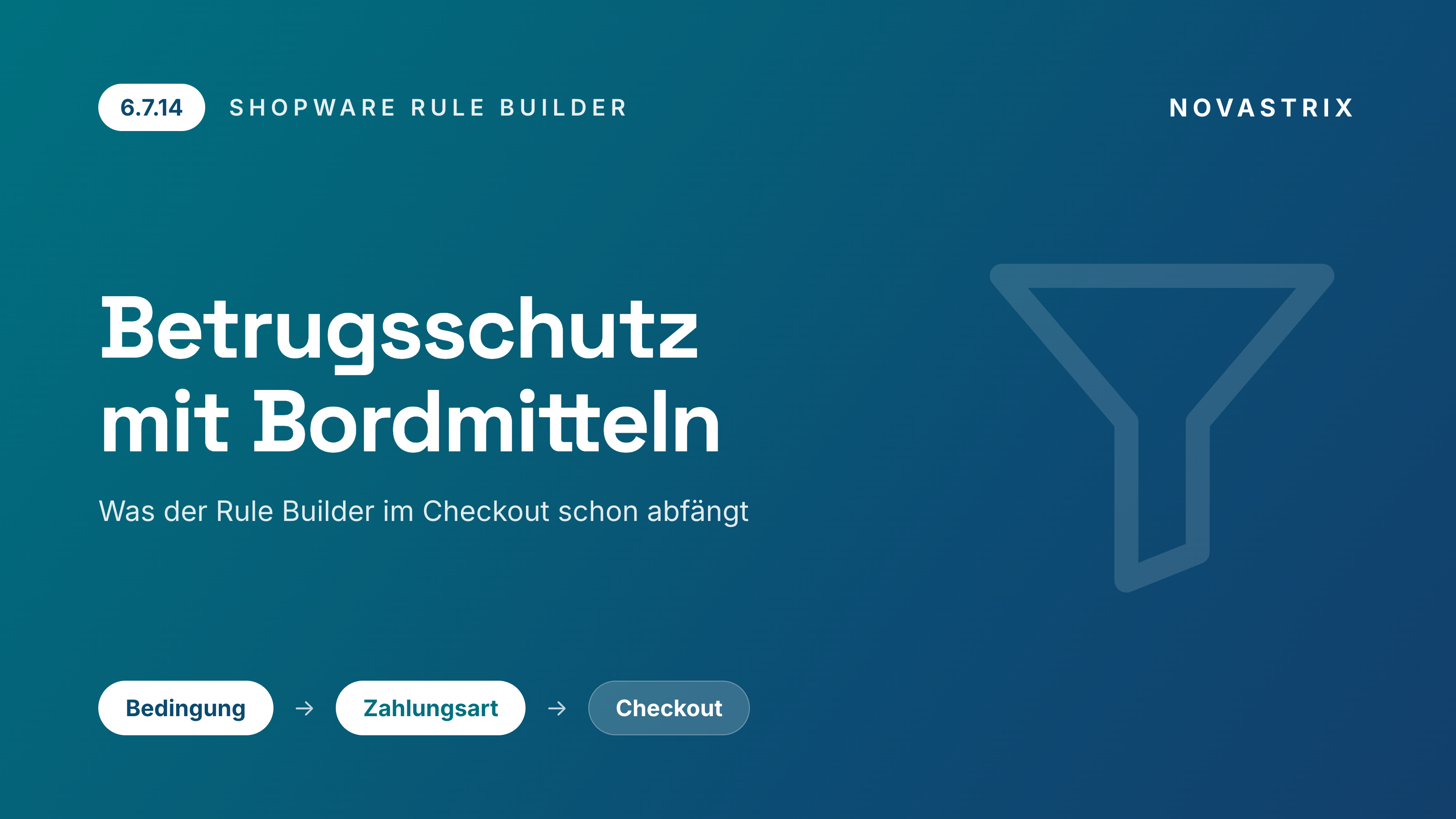 Titelbild mit der Überschrift „Betrugsschutz mit Bordmitteln" und der Kette Bedingung, Zahlungsart, Checkout vor einem Trichter-Symbol.